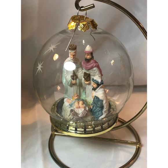 Vintage 1994 House Of Loyd Three King & Jesus Glass Hanging Ornament With Stand - Picture 2 of 7